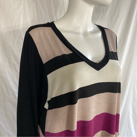 Emerald Purple Striped V-Neck A-Frame Long Length Leggings Tunic - Picture 2 of 6